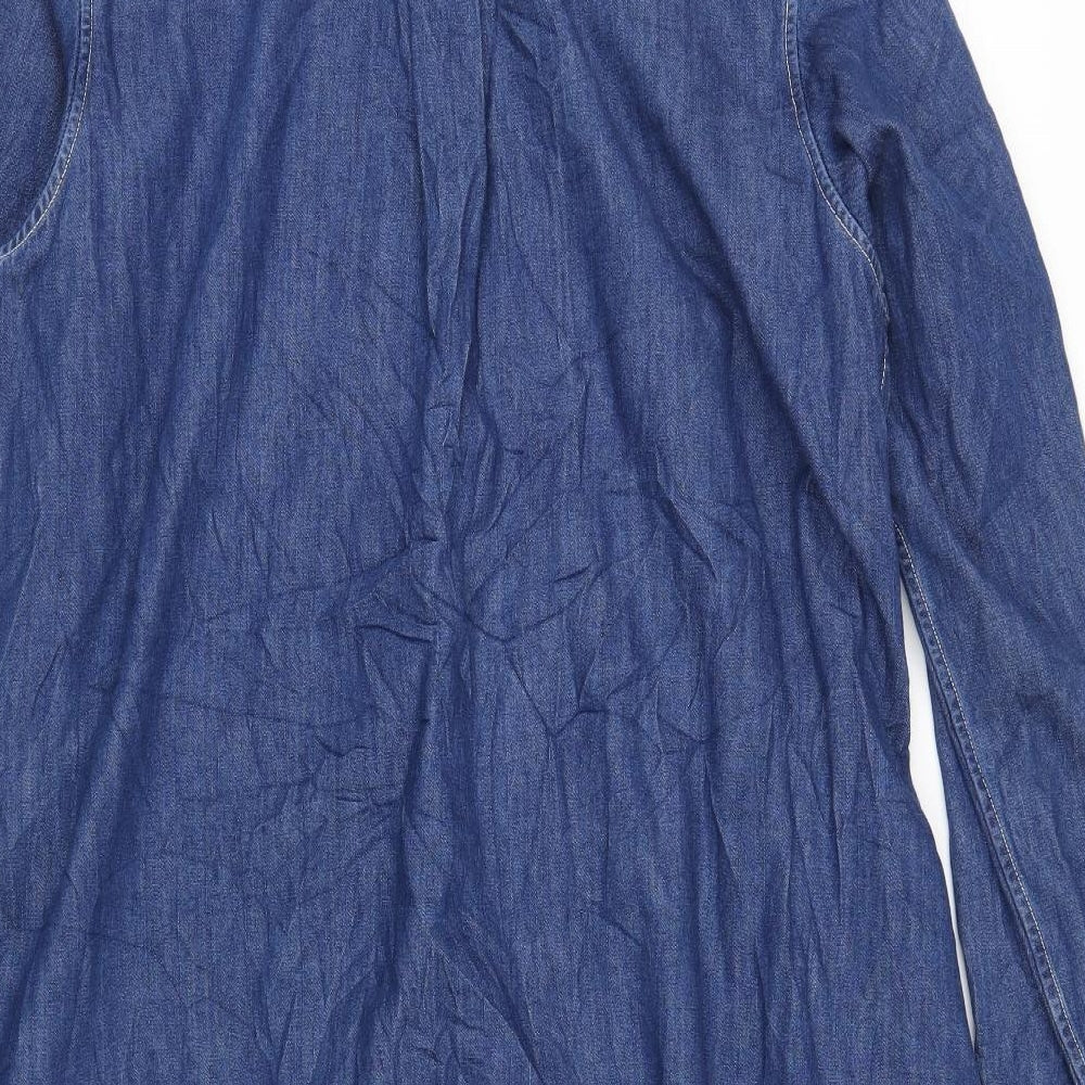 Uniqlo Womens Blue Cotton Shirt Dress Size L Collared Button