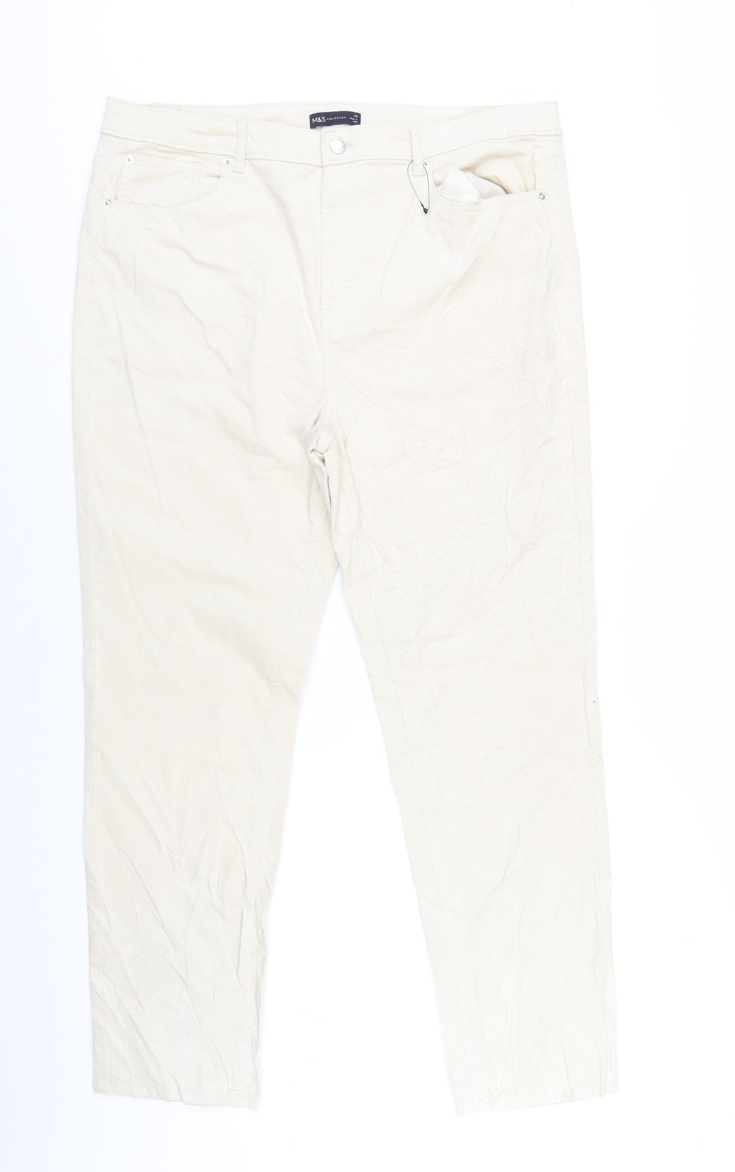 Marks and Spencer Womens Ivory Cotton Trousers Size 20 L31 in Regular Zip