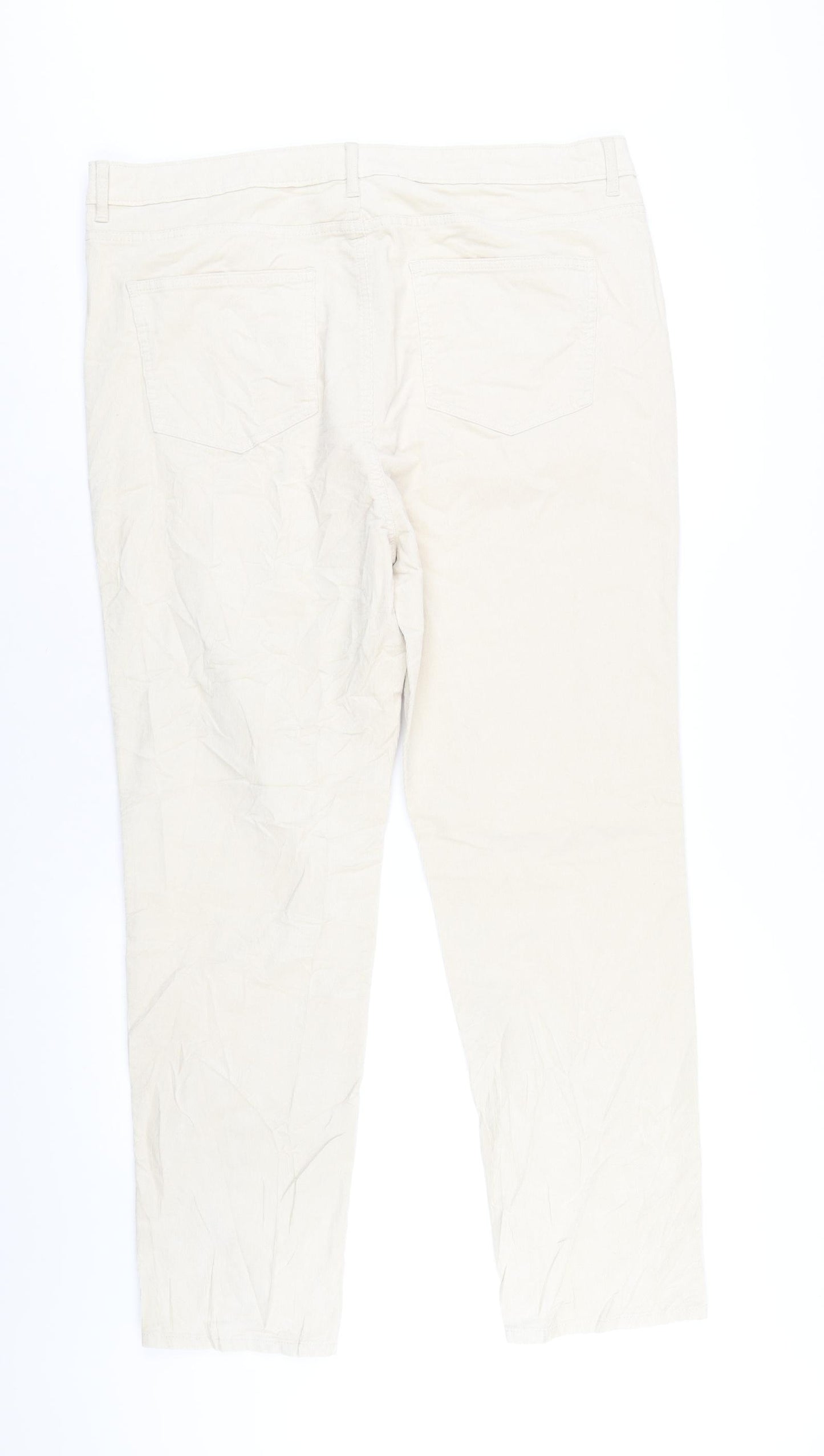 Marks and Spencer Womens Ivory Cotton Trousers Size 20 L31 in Regular Zip