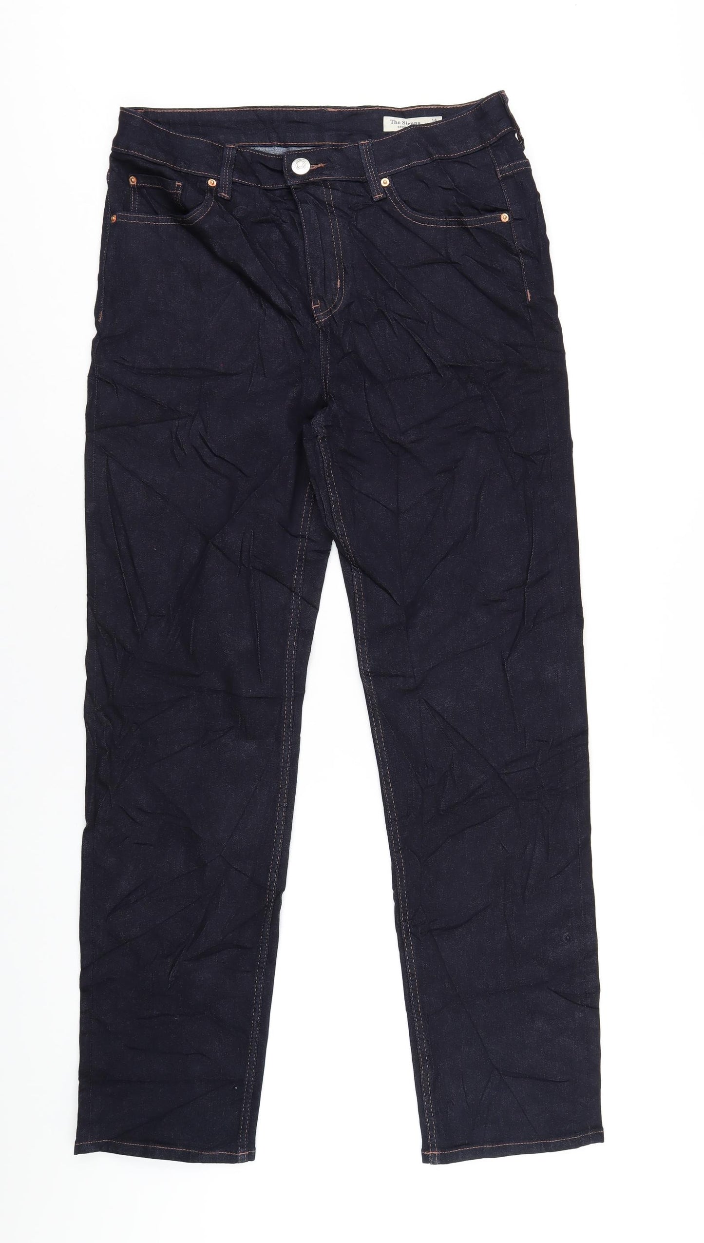 Marks and Spencer Womens Blue Cotton Straight Jeans Size 14 L31 in Regular Zip