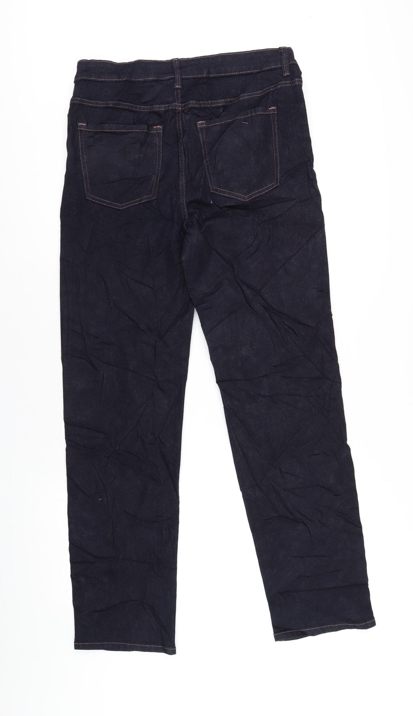 Marks and Spencer Womens Blue Cotton Straight Jeans Size 14 L31 in Regular Zip