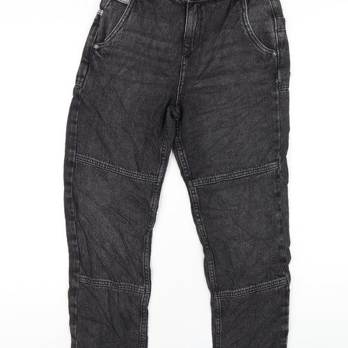 Marks and Spencer Girls Black Cotton Straight Jeans Size 10-11 Years L25 in Regular Zip