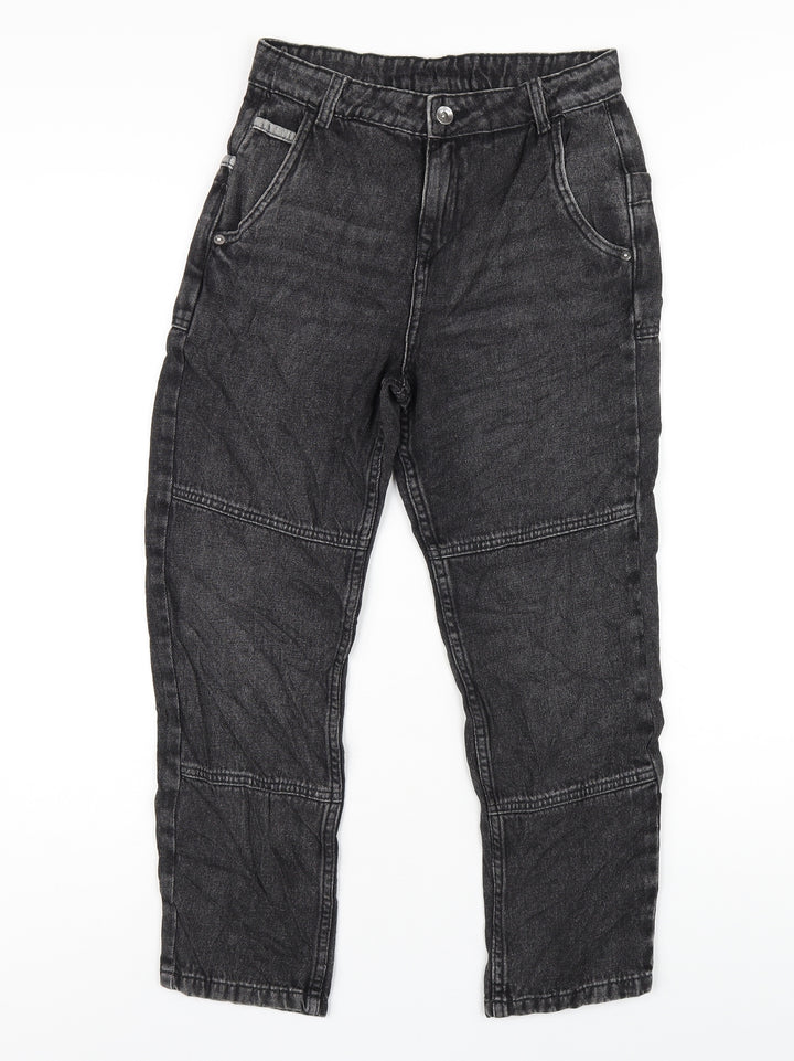 Marks and Spencer Girls Black Cotton Straight Jeans Size 10-11 Years L25 in Regular Zip