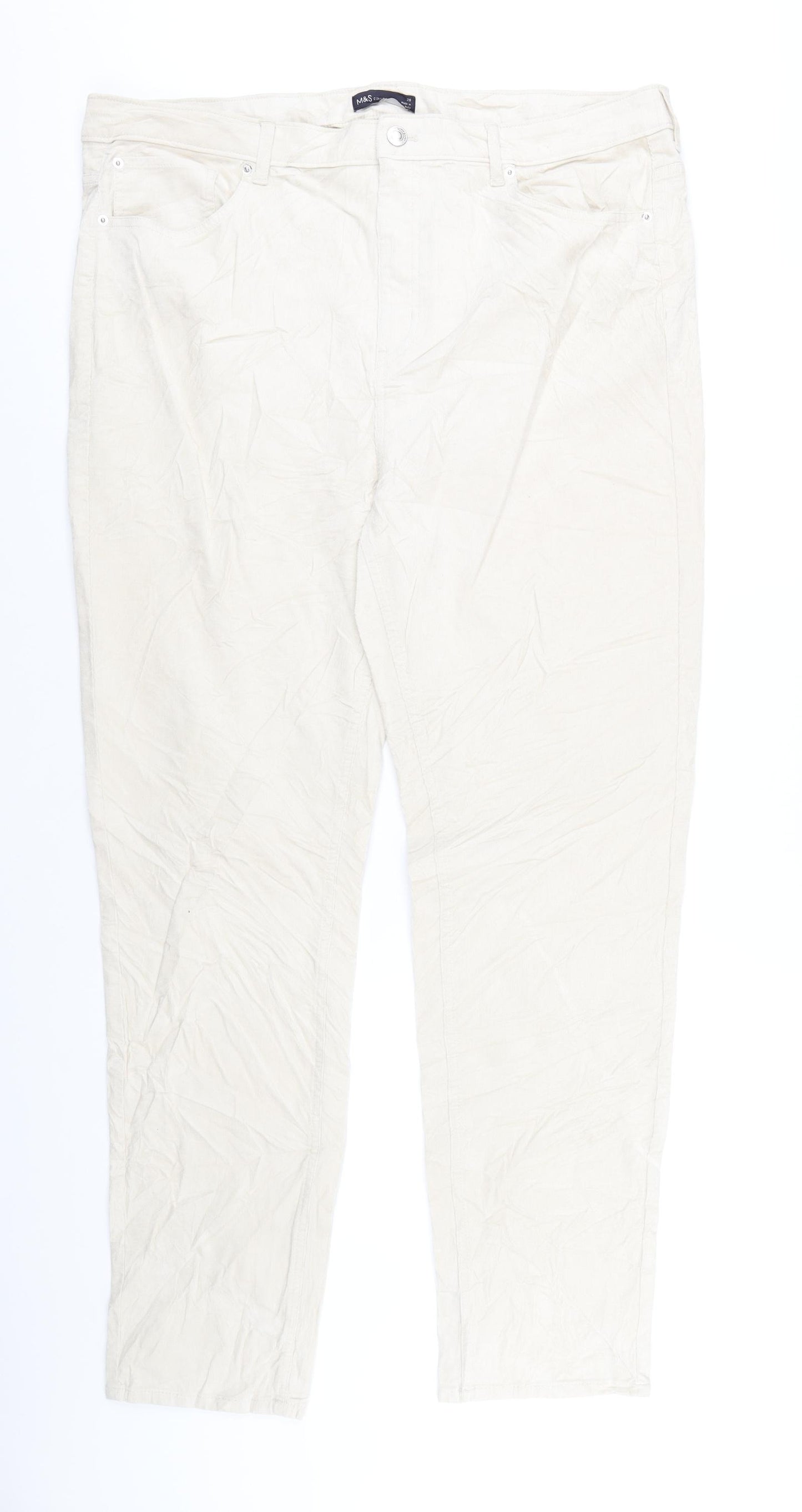 Marks and Spencer Womens Ivory Cotton Trousers Size 20 L32 in Regular Zip