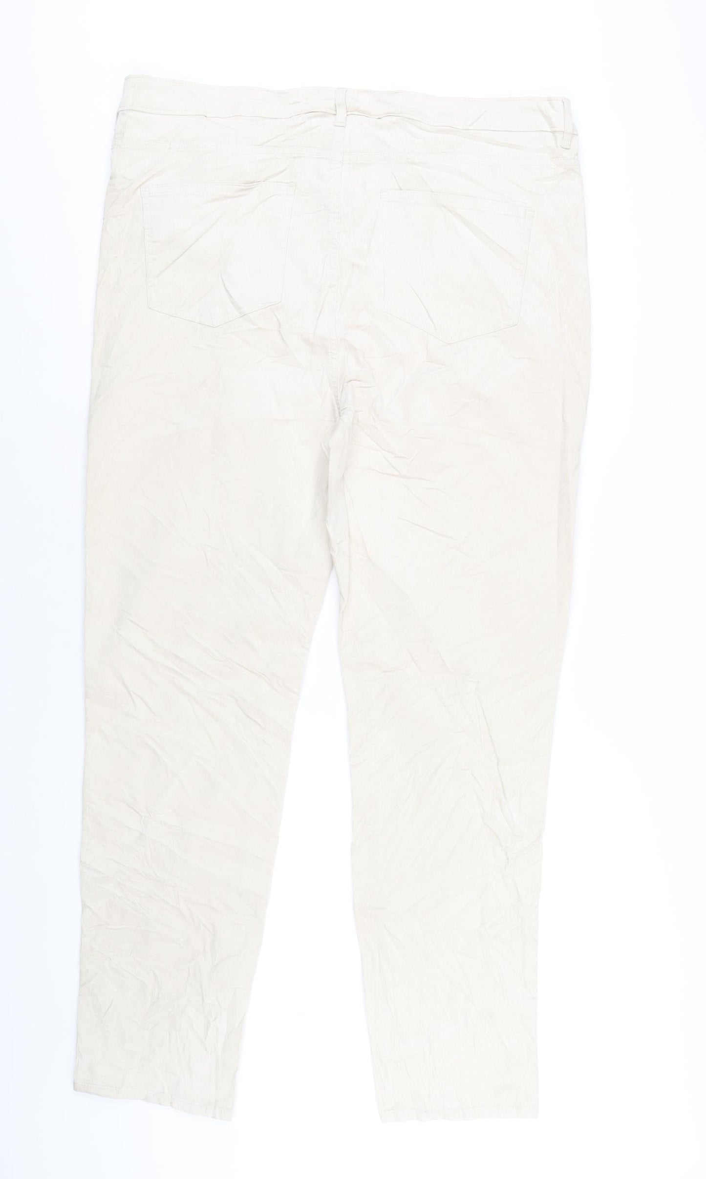 Marks and Spencer Womens Ivory Cotton Trousers Size 20 L32 in Regular Zip