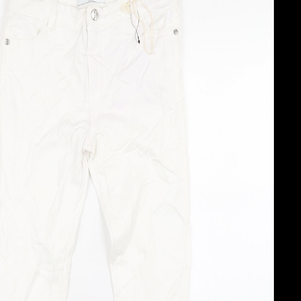 Marks and Spencer Girls White Cotton Skinny Jeans Size 9-10 Years L25 in Regular Zip