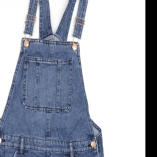 Marks and Spencer Girls Blue Cotton Pinafore/Dungaree Dress Size 13-14 Years Square Neck Buckle