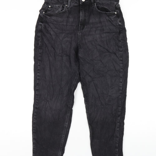 Marks and Spencer Womens Black Cotton Mom Jeans Size 12 L26 in Regular Zip