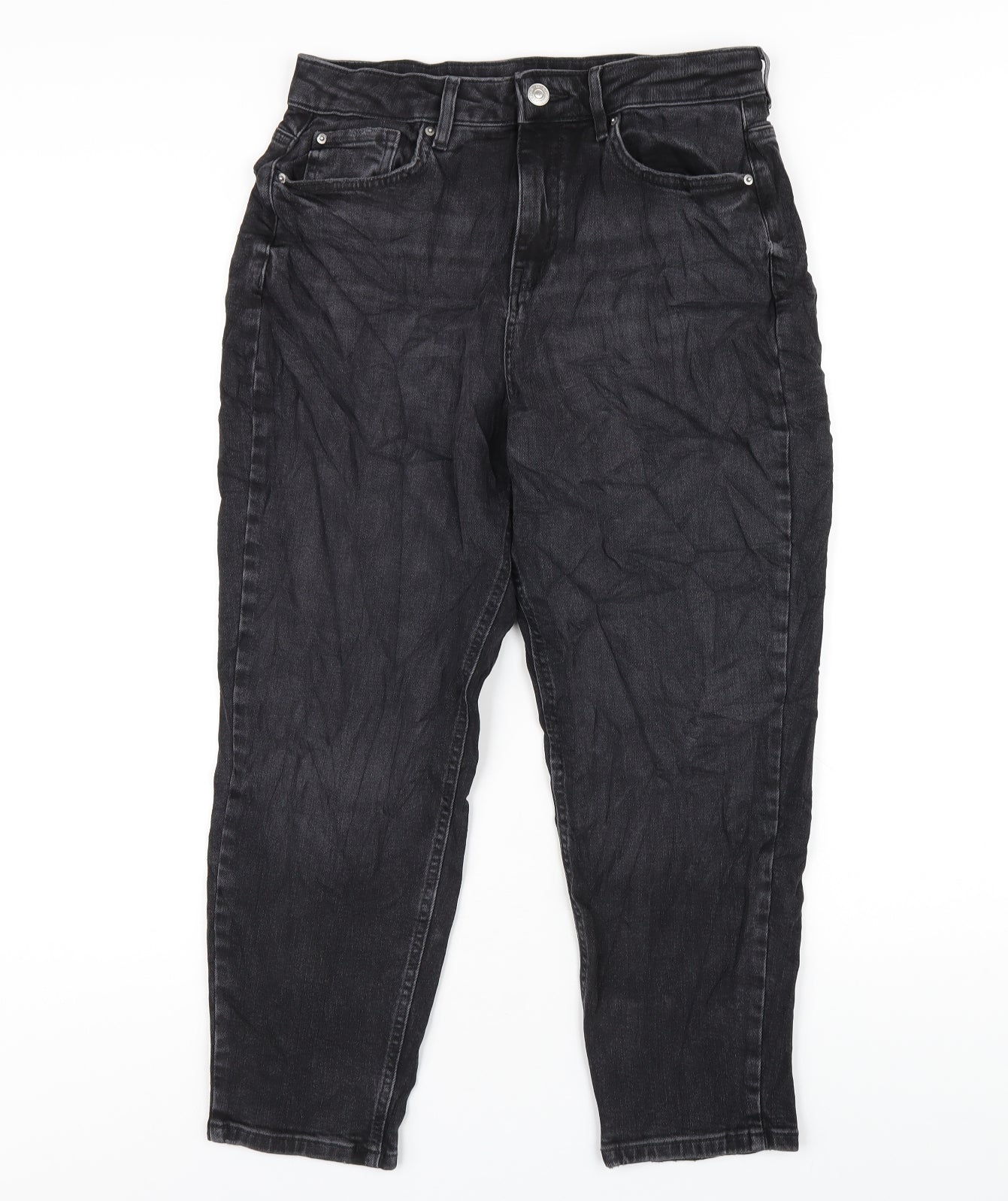 Marks and Spencer Womens Black Cotton Mom Jeans Size 12 L26 in Regular Zip