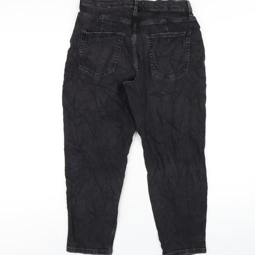 Marks and Spencer Womens Black Cotton Mom Jeans Size 12 L26 in Regular Zip