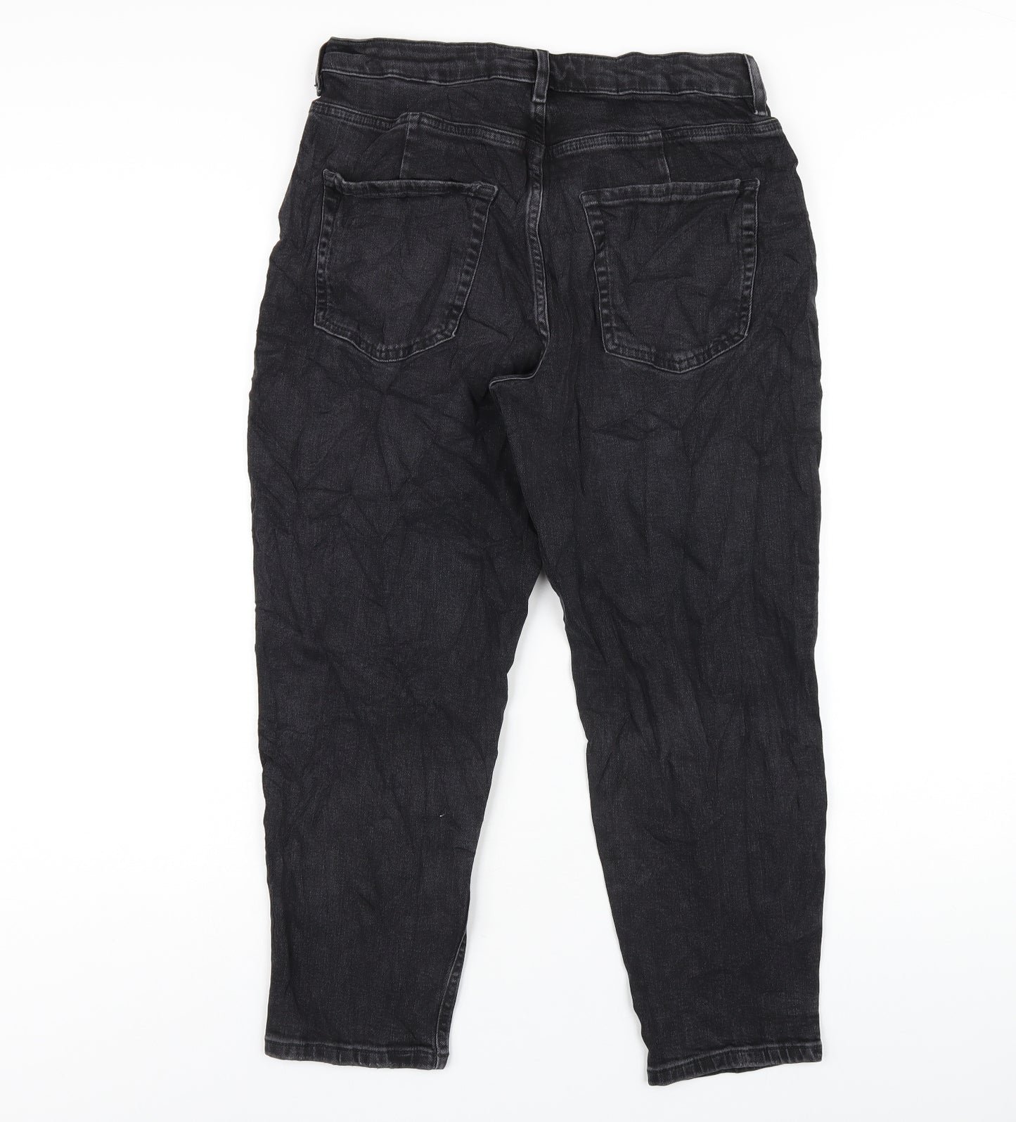 Marks and Spencer Womens Black Cotton Mom Jeans Size 12 L26 in Regular Zip