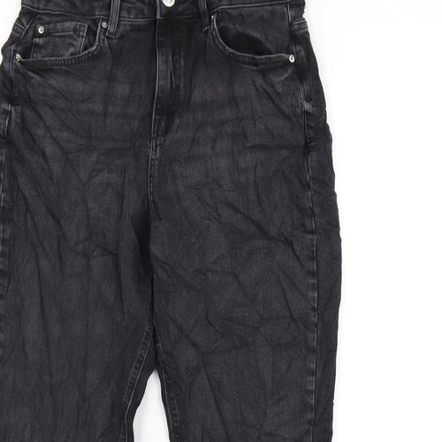 Marks and Spencer Womens Black Cotton Mom Jeans Size 12 L26 in Regular Zip