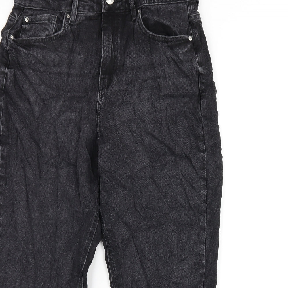 Marks and Spencer Womens Black Cotton Mom Jeans Size 12 L26 in Regular Zip
