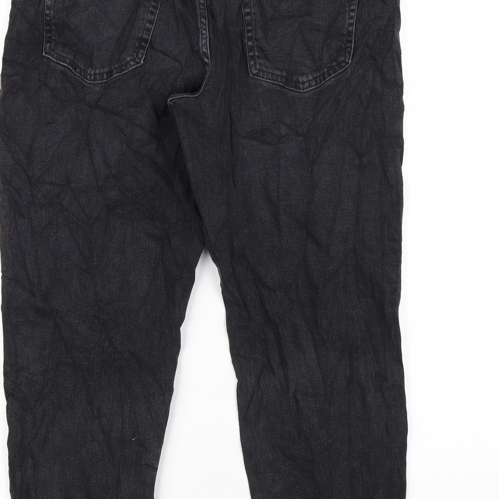 Marks and Spencer Womens Black Cotton Mom Jeans Size 12 L26 in Regular Zip