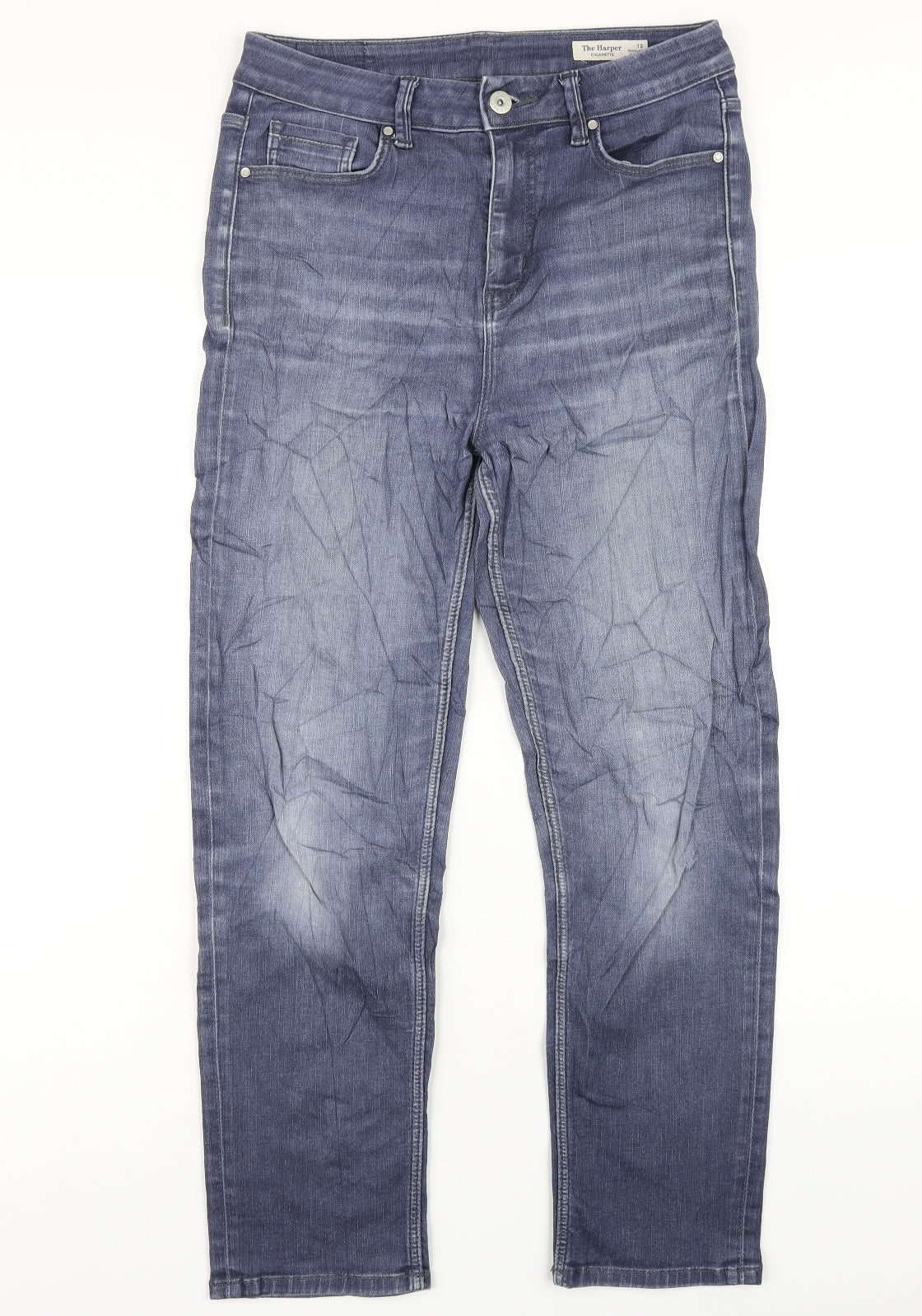 Marks and Spencer Womens Blue Cotton Straight Jeans Size 12 L27 in Regular Zip