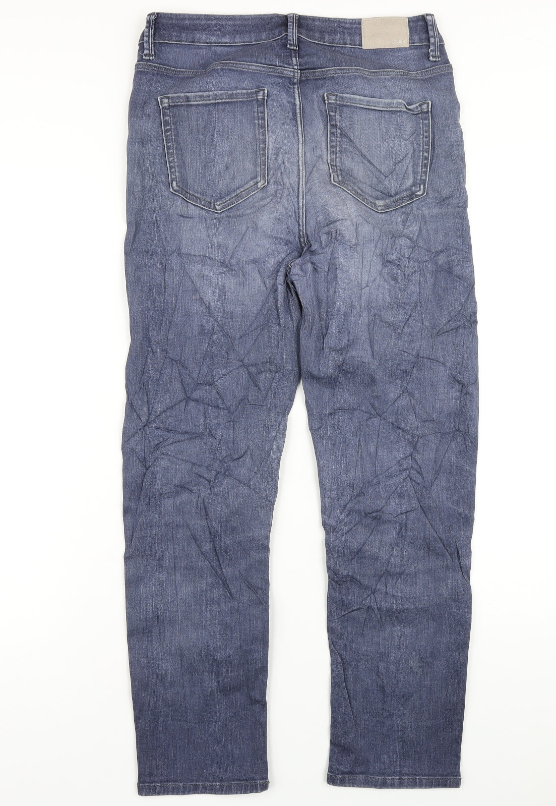 Marks and Spencer Womens Blue Cotton Straight Jeans Size 12 L27 in Regular Zip