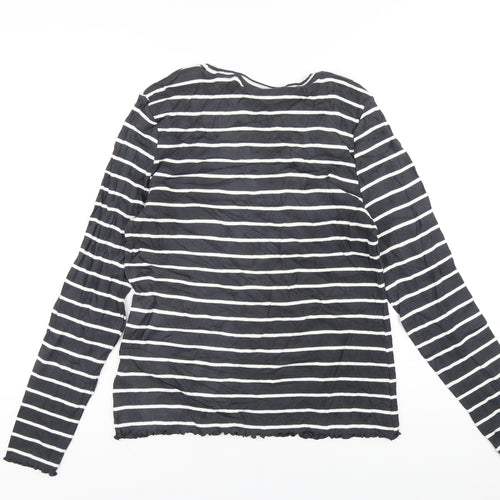 Marks and Spencer Girls Grey Striped Cotton Basic T-Shirt Size 15-16 Years Round Neck Pullover