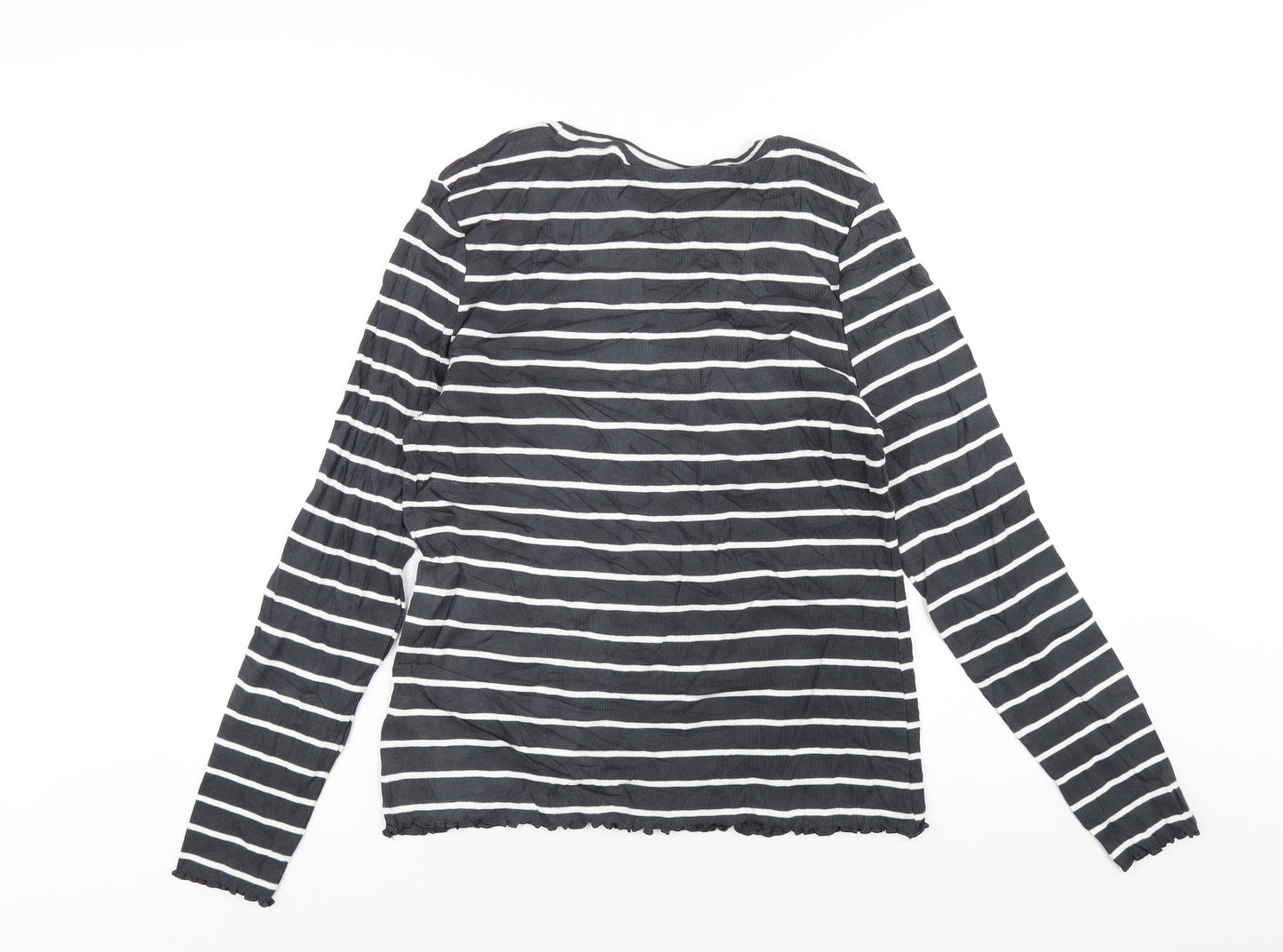 Marks and Spencer Girls Grey Striped Cotton Basic T-Shirt Size 15-16 Years Round Neck Pullover