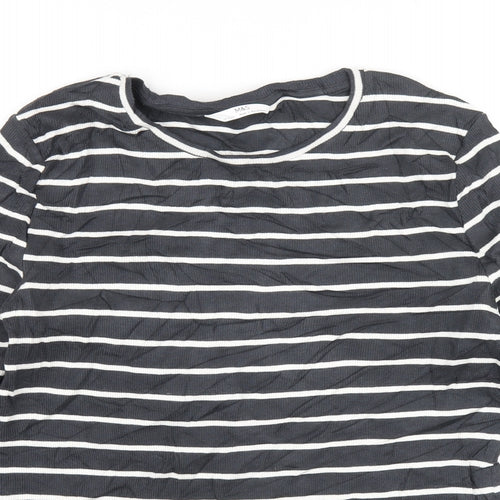 Marks and Spencer Girls Grey Striped Cotton Basic T-Shirt Size 15-16 Years Round Neck Pullover