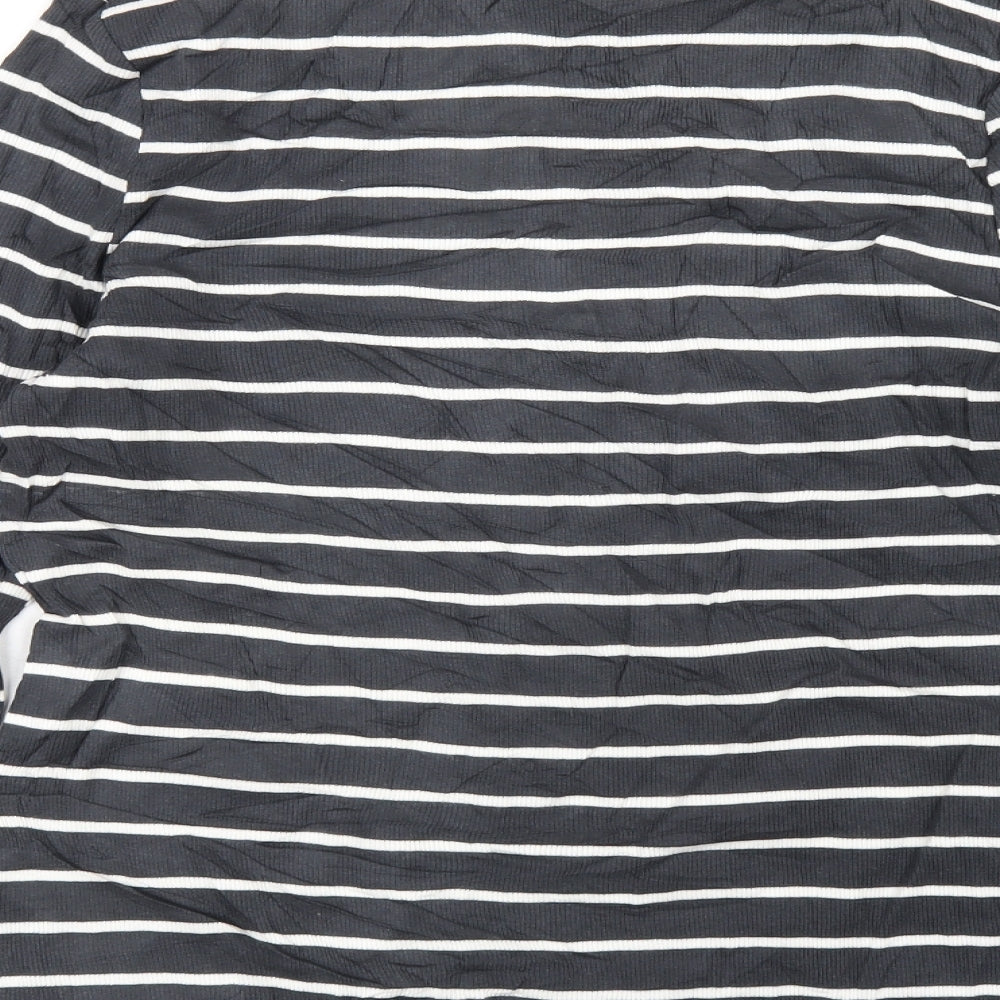 Marks and Spencer Girls Grey Striped Cotton Basic T-Shirt Size 15-16 Years Round Neck Pullover