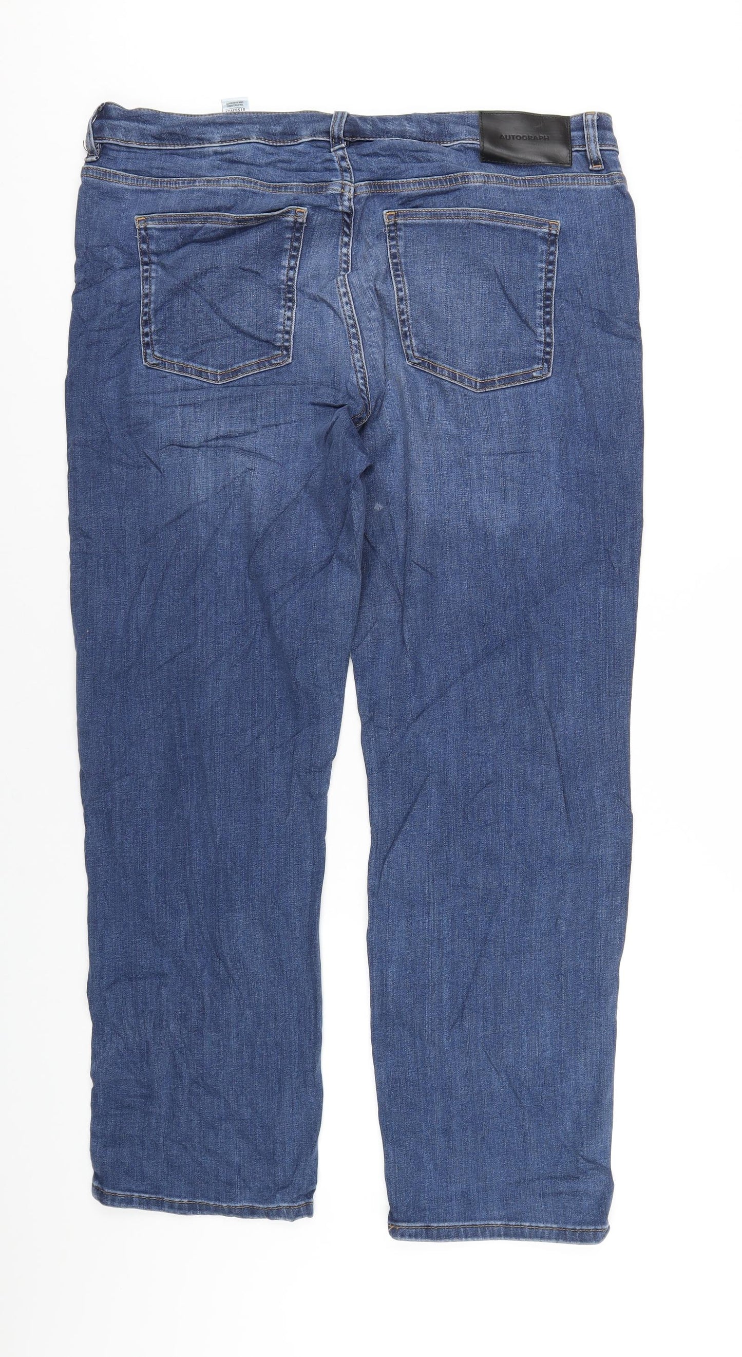 Autograph Womens Blue Cotton Straight Jeans Size 18 L30 in Regular Zip