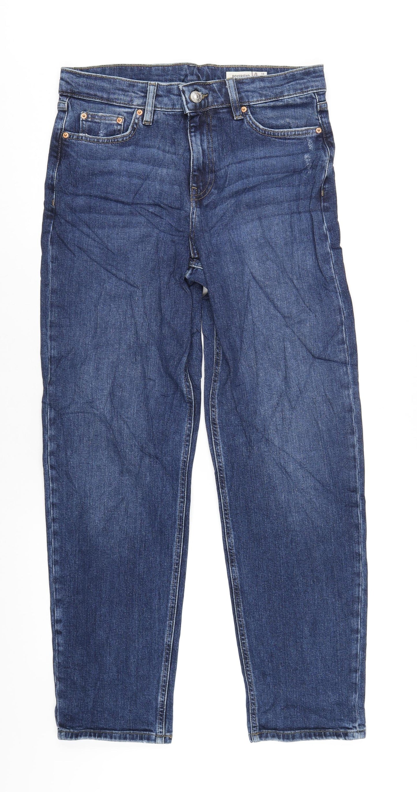 Marks and Spencer Womens Blue Cotton Boyfriend Jeans Size 10 L30 in Regular Zip