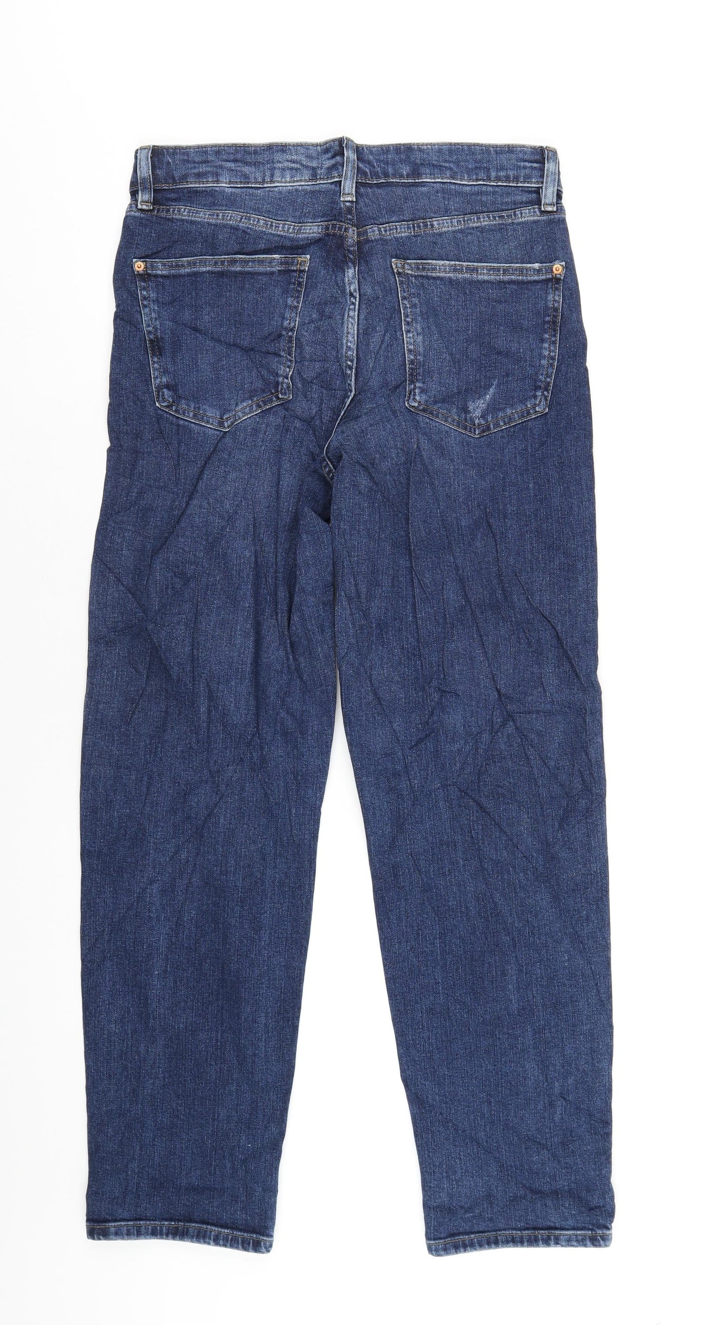 Marks and Spencer Womens Blue Cotton Boyfriend Jeans Size 10 L30 in Regular Zip