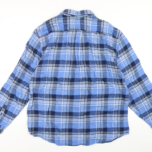 Marks and Spencer Mens Blue Plaid Cotton Button-Up Size 2XL Collared Button
