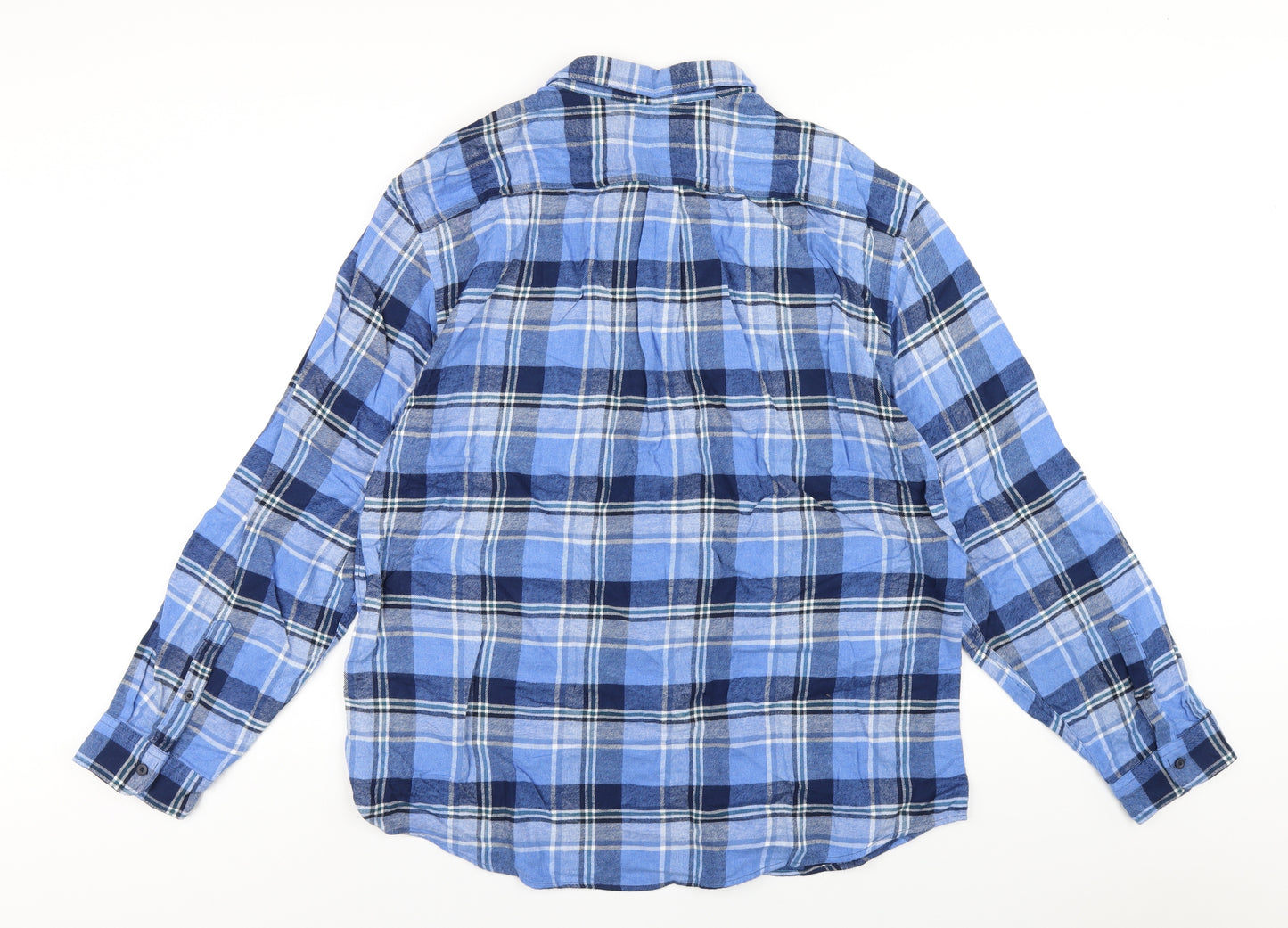 Marks and Spencer Mens Blue Plaid Cotton Button-Up Size 2XL Collared Button