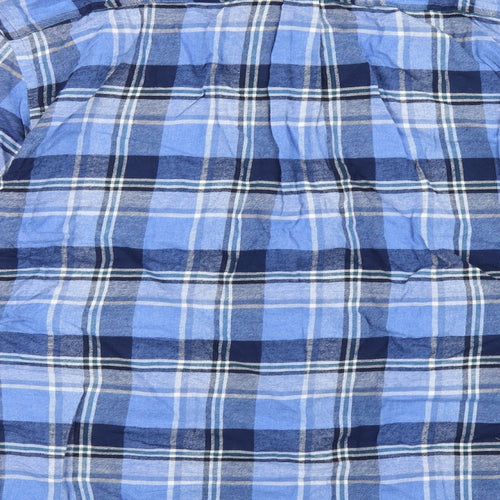 Marks and Spencer Mens Blue Plaid Cotton Button-Up Size 2XL Collared Button