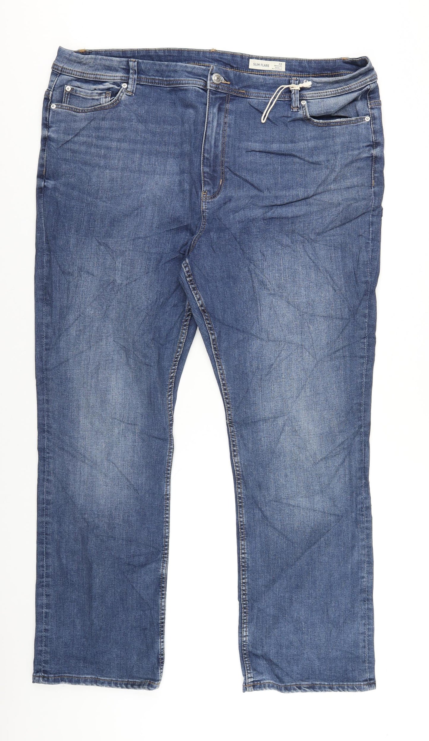 Marks and Spencer Womens Blue Cotton Flared Jeans Size 24 L31 in Slim Zip