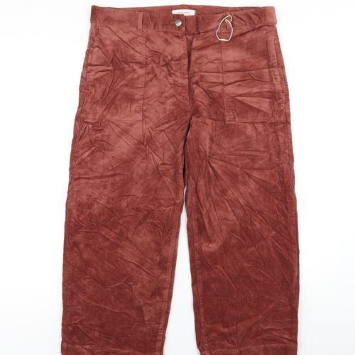 Per Una Womens Brown Cotton Trousers Size 16 L24 in Regular Zip