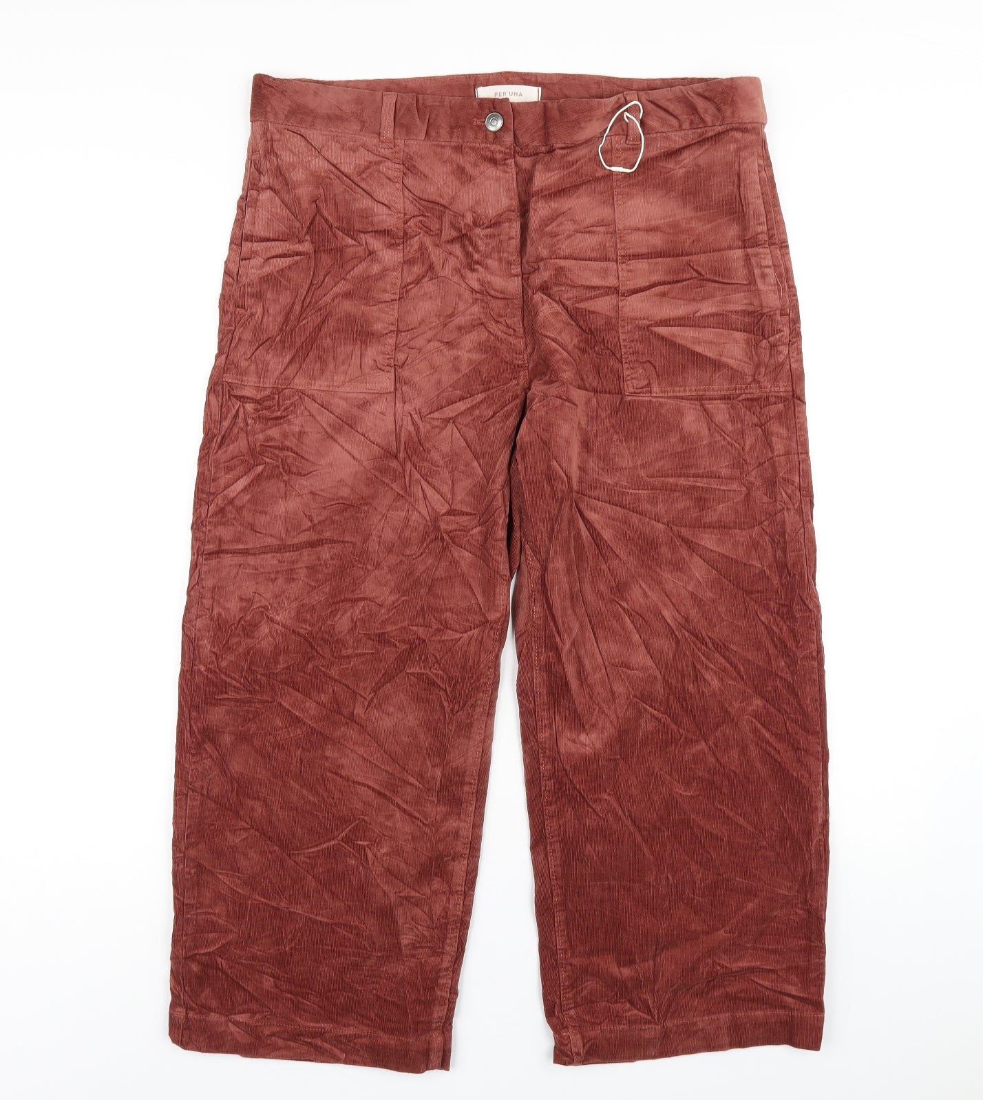 Per Una Womens Brown Cotton Trousers Size 16 L24 in Regular Zip