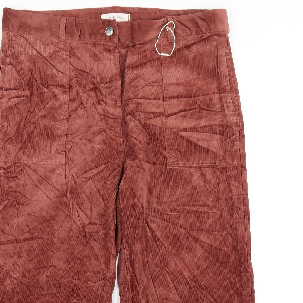 Per Una Womens Brown Cotton Trousers Size 16 L24 in Regular Zip