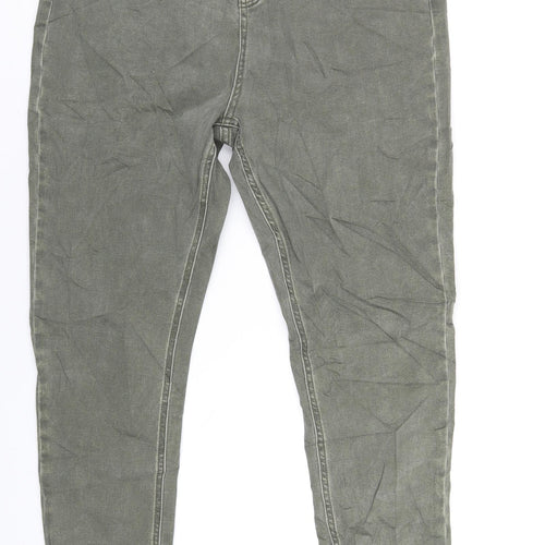 Per Una Womens Green Cotton Skinny Jeans Size 14 L30 in Regular Zip
