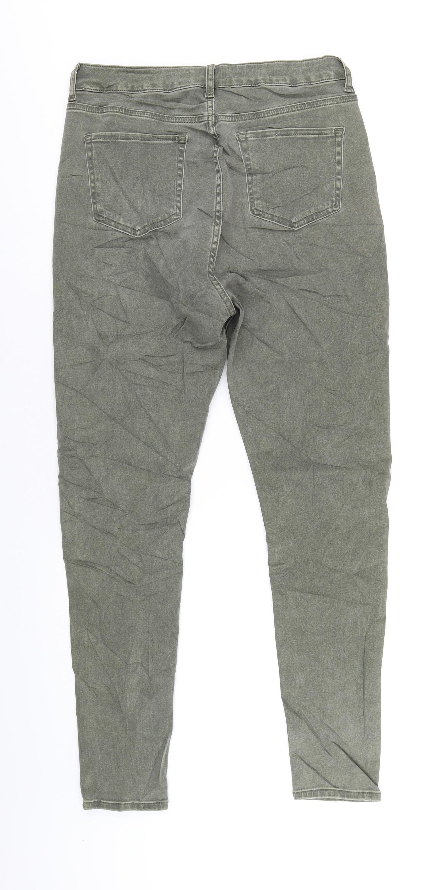 Per Una Womens Green Cotton Skinny Jeans Size 14 L30 in Regular Zip