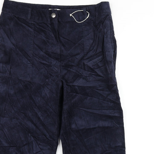 Per Una Womens Blue Cotton Trousers Size 16 L24 in Regular Zip