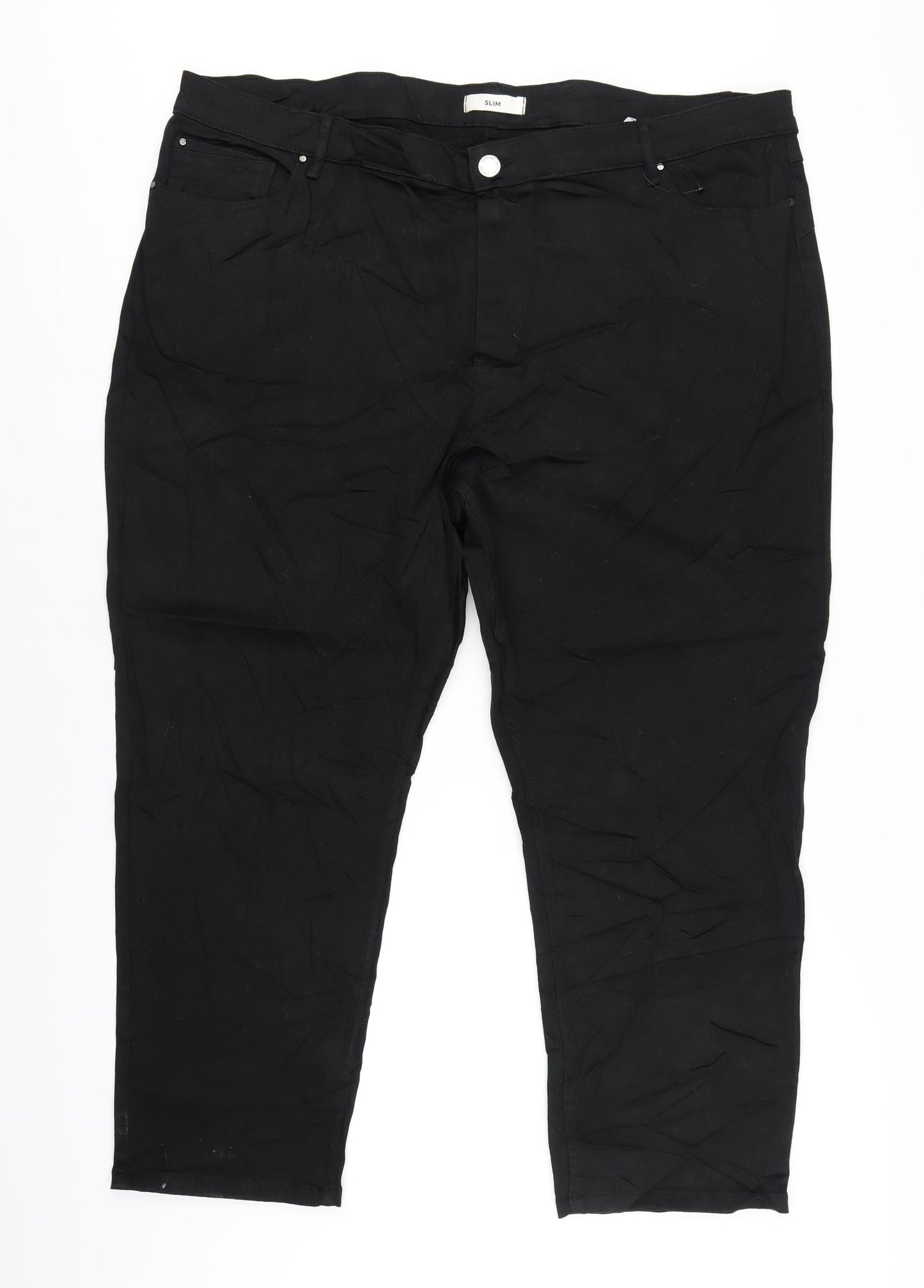 Marks and Spencer Womens Black Cotton Straight Jeans Size 24 L29 in Regular Zip