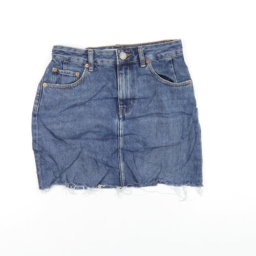 ASOS Womens Blue Cotton A-Line Skirt Size 8 Zip