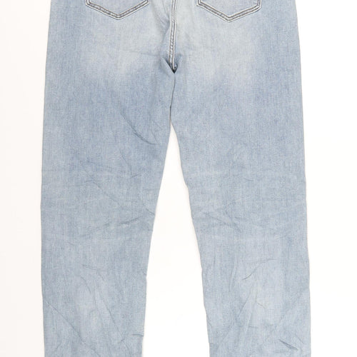 Marks and Spencer Womens Blue Cotton Straight Jeans Size 16 L32 in Regular Zip