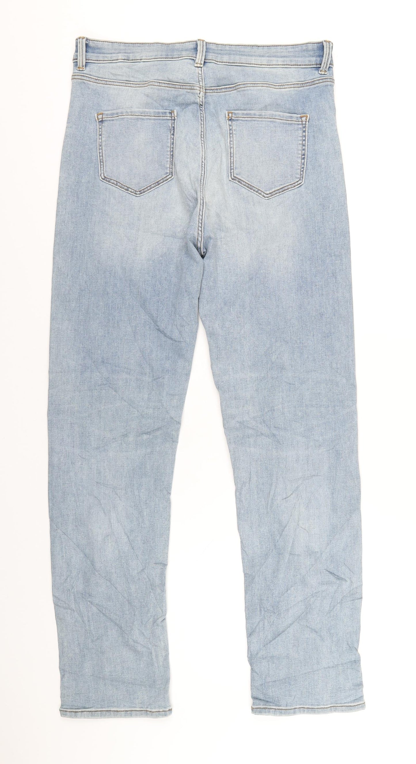 Marks and Spencer Womens Blue Cotton Straight Jeans Size 16 L32 in Regular Zip