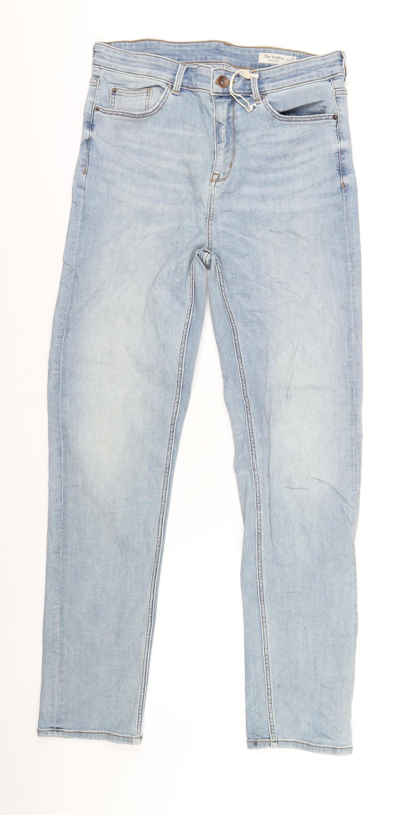 Marks and Spencer Womens Blue Cotton Straight Jeans Size 14 L31 in Regular Zip