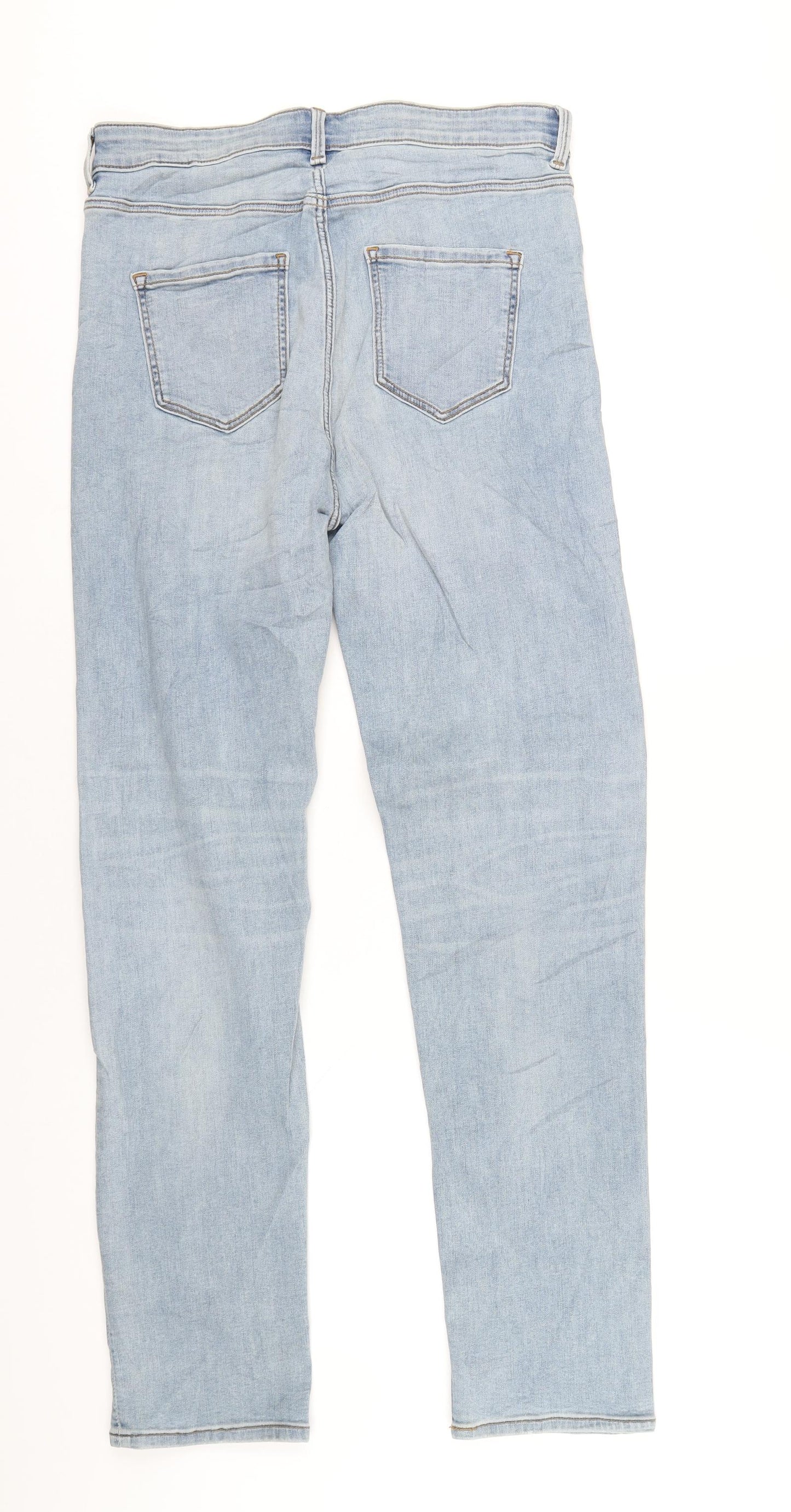 Marks and Spencer Womens Blue Cotton Straight Jeans Size 14 L31 in Regular Zip
