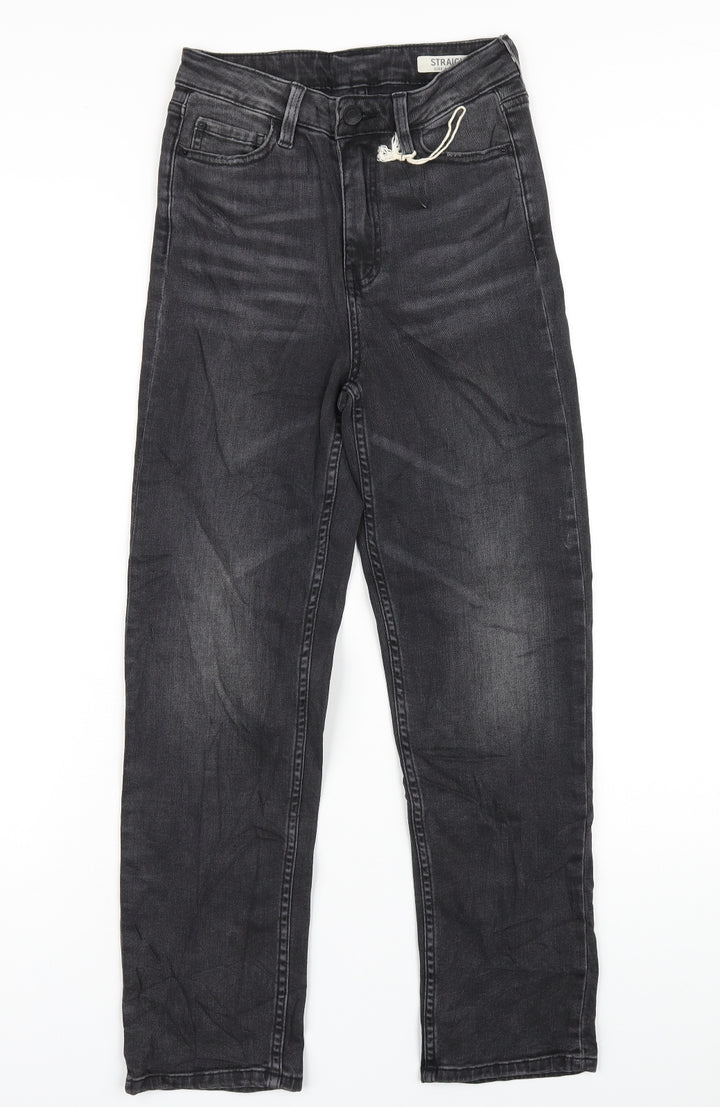 Marks and Spencer Womens Grey Cotton Straight Jeans Size 8 L28 in Regular Zip