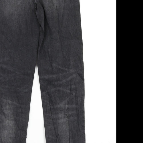 Marks and Spencer Womens Grey Cotton Straight Jeans Size 8 L28 in Regular Zip