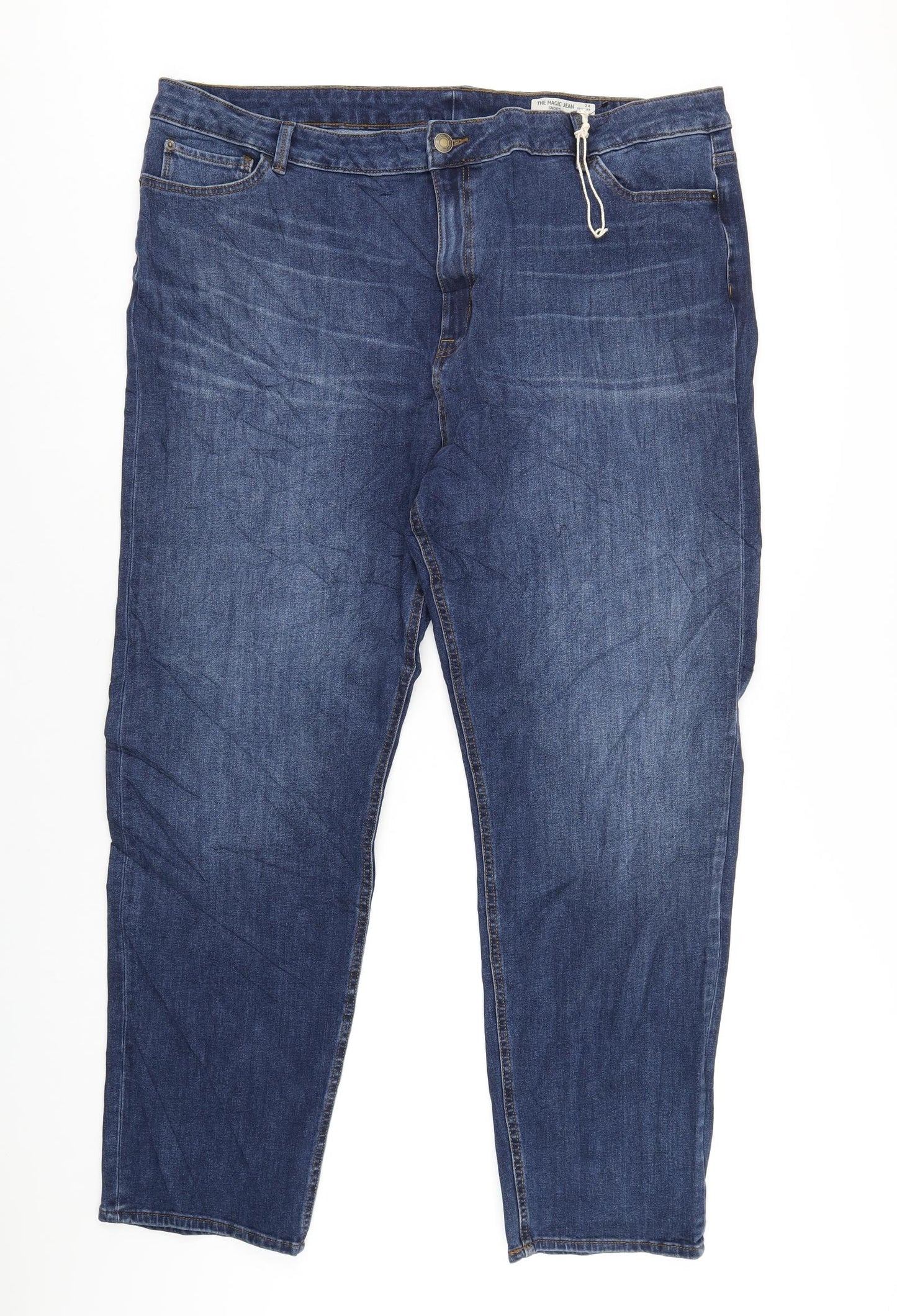 Marks and Spencer Womens Blue Cotton Straight Jeans Size 24 L30 in Regular Zip