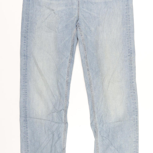 Marks and Spencer Womens Blue Cotton Straight Jeans Size 14 L31 in Regular Zip