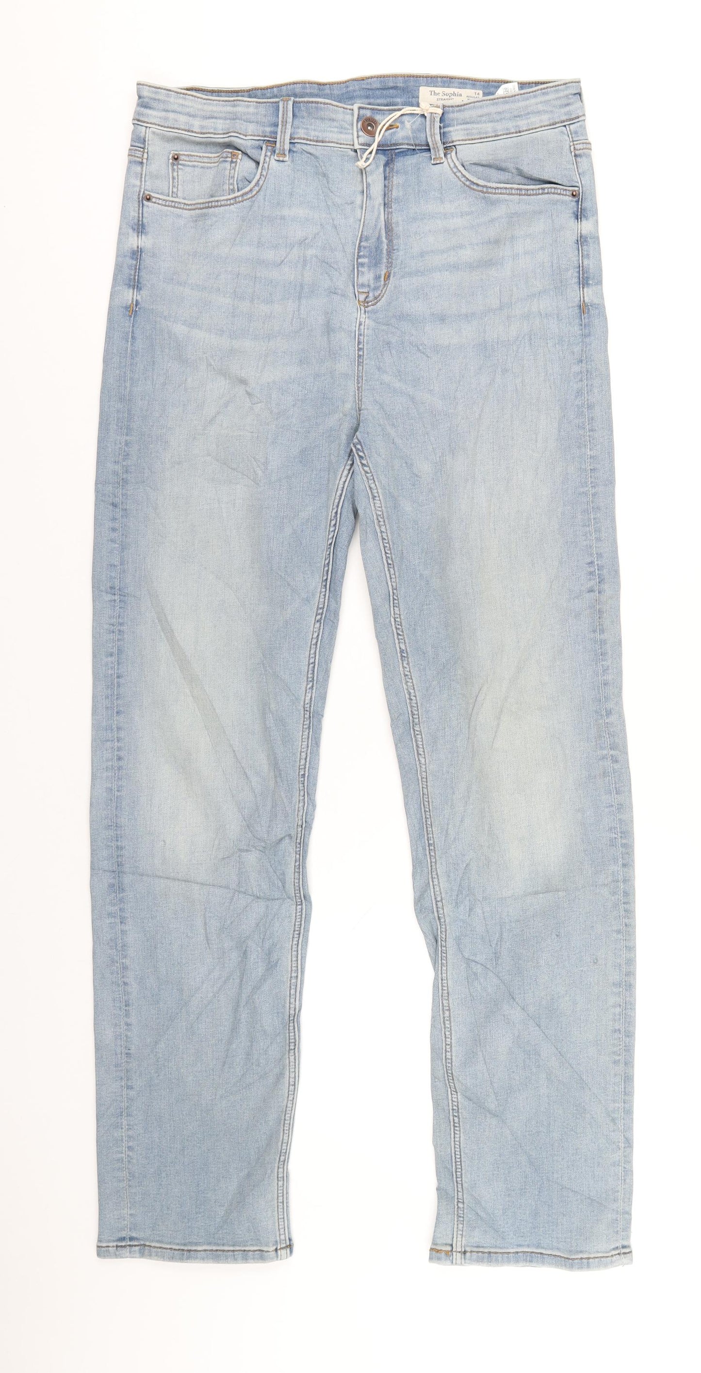 Marks and Spencer Womens Blue Cotton Straight Jeans Size 14 L31 in Regular Zip