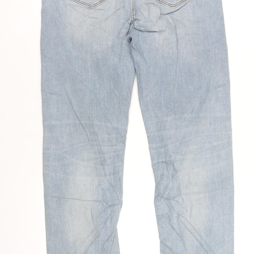 Marks and Spencer Womens Blue Cotton Straight Jeans Size 14 L31 in Regular Zip
