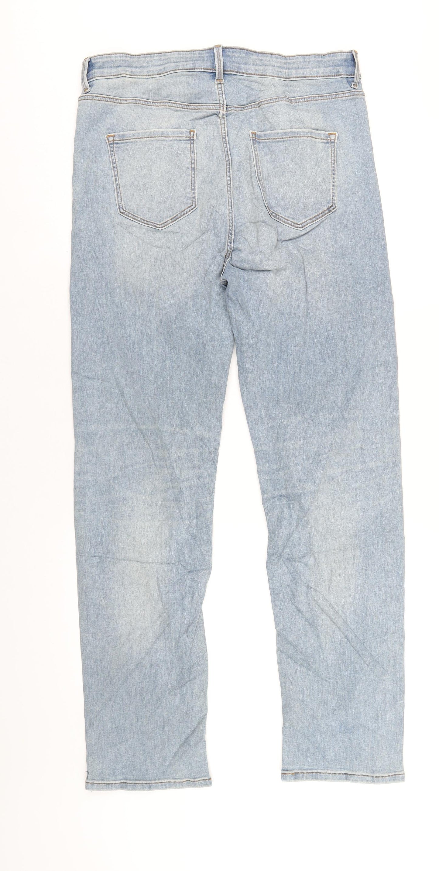 Marks and Spencer Womens Blue Cotton Straight Jeans Size 14 L31 in Regular Zip